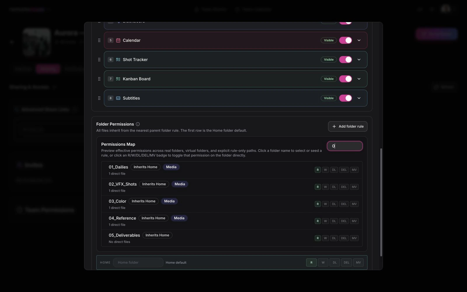 Granular folder permissions — Set read, upload, download, delete, and move rights folder by folder.
